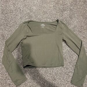 Hollister Olive Square-Neck Long Sleeve Crop Top